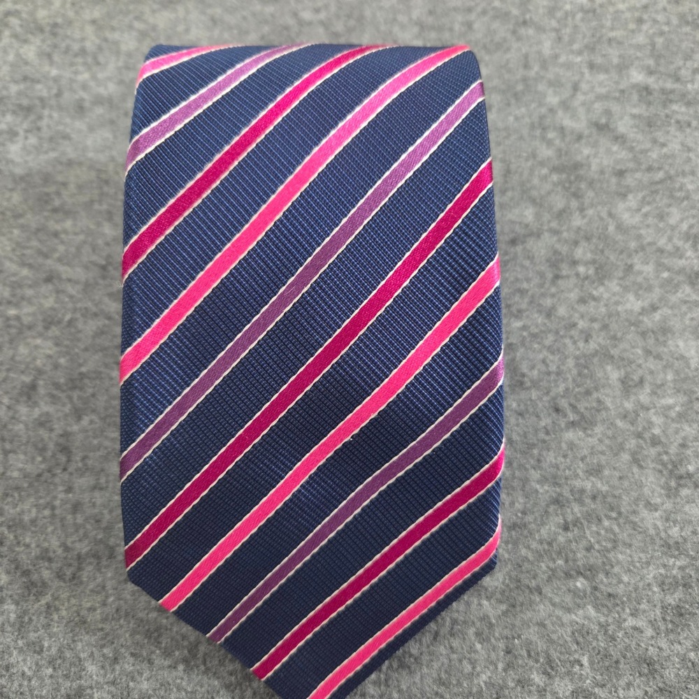 Charles Tyrwhitt Tie Navy Blue, Pink & Purple Striped Necktie Italy